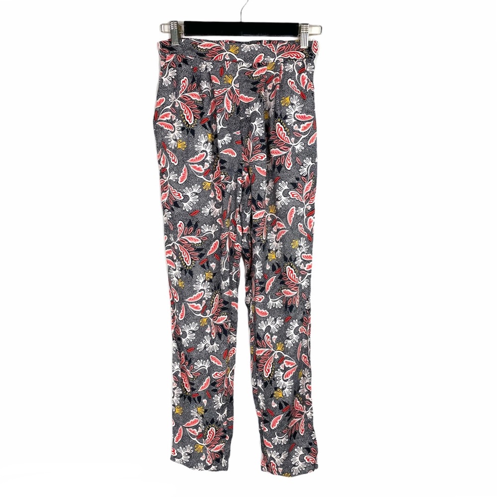H&M Black Leaf Print Pleated Pull On Pants